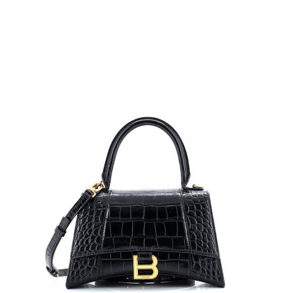 Balenciaga Handbags - Balenciaga Small Hourglass Top Handle Bag Crocodile Embossed Leather